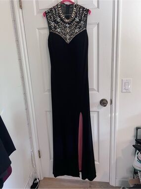 Sleeveless Black Maxi Dress with Embellished Neckline